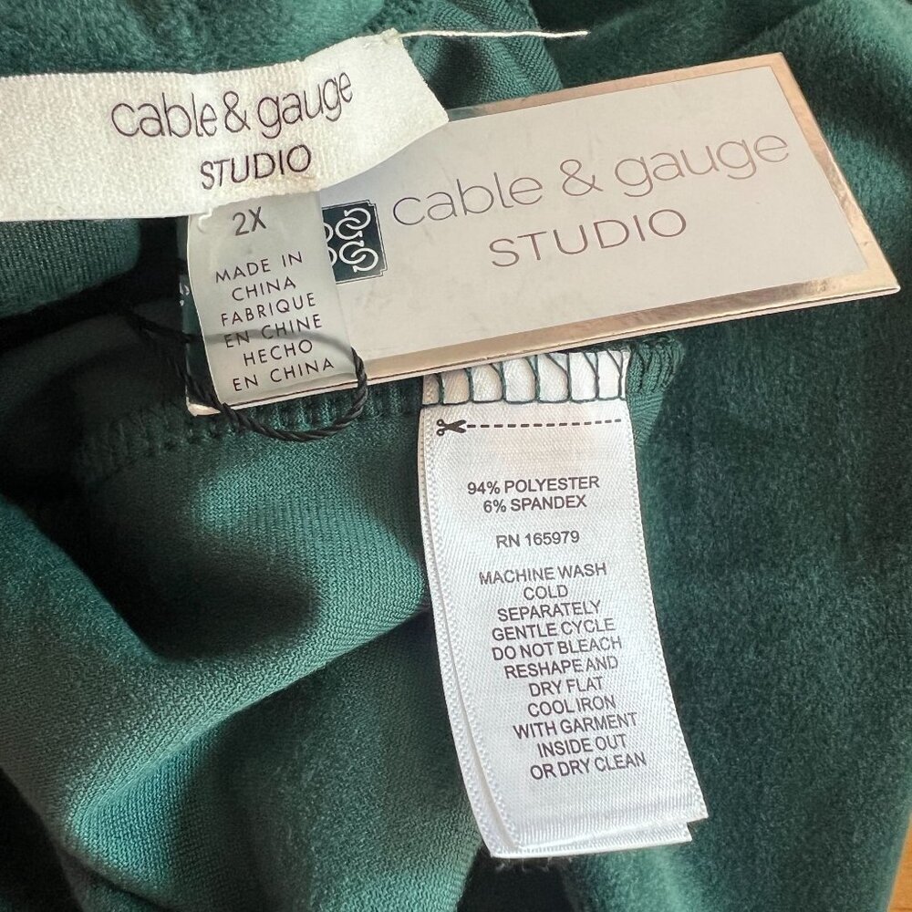 Cable Gauge Studio Womens Plus Sz 2X Cowl Neck Pullover Velour Sweater Top Green - Picture 5 of 8